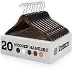 Zober Premium Wooden Hangers - Durable, Smooth-Finish, Lotus Coat Hanger Set for Clothes w/ 360 Degree Chrome Swivel Hook & Non-Slip Pants Bar - Cherry (Pack of 20)