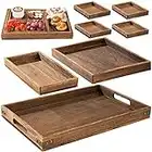 Rustic Wooden Serving Trays with Handle -Decorative Tray Set of 7 Serving Trays for Entertaining Platters for Serving Food Nesting Multipurpose Trays-Home Decor/Breakfast/Coffee Table/Butler/Ottoman