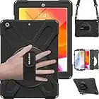 BRAECN Case for iPad 10.2 inch (iPad 9th/8th/7th Generation), Heavy Duty Rugged Protective Cover with Built Screen Protector/Hand Strap/Kickstand/Shoulder Strap for iPad 10.2 2021/2020/2019 -Black