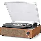 Vinyl Record Player with Speaker Vintage Turntable for Vinyl Records, Belt-Driven Turntable Support 3-Speed, USB Playback, Headphone, AUX-in, RCA Line Retro Brown LP Vinyl Players for Sound Enjoyment