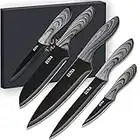 EUNA 5 PCS Kitchen Knife Set Japanese Knives for Cooking - Chef, Santoku, Paring, Slice, Utility - Stainless Steel Ultra Sharp Blad & Ergonomic Handle, with Sheath and Gift Box