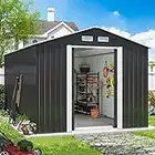 HOGYME 8 x 12 FT Large Outdoor Storage Shed, Tall Metal Garden Sheds for Bike, Lawnmower, Garbage Can, Sheds & Outdoor Storage for Backyard Patio Lawn with Lockable Doors and Air Vents, Deep Gray