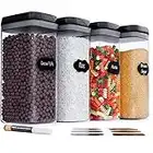 Chef's Path Airtight Food Storage Container Set - Labels & Marker - Kitchen & Pantry Containers - For Flour, Cereal, Spaghetti, Pasta & more - Clear Plastic Canisters with Lids (4 pc - 3.2L)