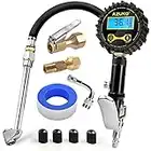 AZUNO Digital Tire Inflator with Pressure Gauge, 200 PSI (0.1 Res) w/LED Flashlight, Heavy Duty Air Compressor Accessories 7pcs Set, w/Lock on Air Chuck, Dual Head Chuck and 90° Tire Valve