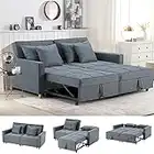 YODOLLA 3-in-1 Sofa Bed, Double Sleeper Chair Bed with Adjust Backrest Into a Sofa,Fabric Couch,Double Bed,Convertible Chair Bed for Adults, Grey