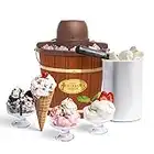 Nostalgia Electric Ice Cream Maker - Old Fashioned Soft Serve Ice Cream Machine Makes Frozen Yogurt or Gelato in Minutes - Fun Kitchen Appliance - Vintage Wooden Style - Dark Wood - 4 Quart