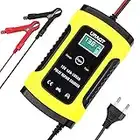 URAQT Caricabatteria Auto Moto, 6A 12V Portatile, Multi Protezioni Automatico Intelligente con Schermo LCD per ATV, Barca, Camper (Giallo)