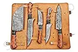 Custom Handmade Damascus Chef Knives Set/Kitchen Knives 5 Pieces Set SS-17211 (Orange and Black Color Wood)