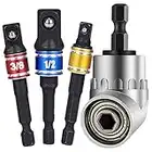 3Pcs 1/4 3/8 1/2" Universal Socket Adapter Set,105 Degree Right Angle Screwdriver Set Drill Hex Bit Socket Adapter,Impact Grade Driver Sockets Adapter Extension Set Drill Bit+Right Angle Drill