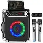 JYX Karaoke Machine with 2 Wireless Microphones, Bluetooth Speaker PA System for Adults and Kids with LED Light, 5200mAh Battery, Supports TWS/REC/FM/AUX in/USB/TF for Christmas Party, Wedding