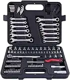 MECHMAX Mechanic Tool Socket Set 3/8 and 1/4 inch Drive SAE & Metric Size, 121 Piece with Tool Box Storage Case for for Home, Household, Garage, Car Trunk, Automotive, Mechanic and Bike Projects