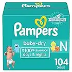 Pampers Baby Dry Diapers Size 0/Newborn 104 Count