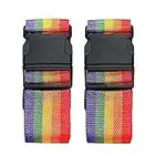 2 Pack Suitcase Belts, Adjustable Luggage Straps, Bright Colors Travel Packing Straps with Quick Release Buckle (Rainbow)