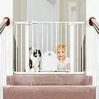 Babelio Auto Close Baby Gate with Small Cat Door, 29-43" Metal Cat Gate for Doorway, Stairs, House, Easy Walk Thru Dog Gate with pet Door, Includes 4 Wall Cups and 3 Extension Pieces, White