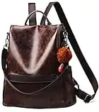 Women Daypack Backpack Lightweight Stylish Purse Waterproof Nylon or PU Leather Fashion Medium Shoulder Bag Anti-theft Travel Daypack Rucksack (L, PU coffee Brown)