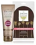 Gradual Self Tanner & Tanning Mitt Set |Jergens Natural Glow +Nourish Daily Moisturizer & Gradual Sunless Tanning Body Lotion – Med to Deep + Applicator Mitt, for Flawless, Natural Looking Colour