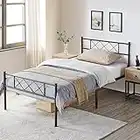 Yaheetech Modern Metallbett 90x200 cm Bettgestelle mit Lattenrost, Doppelbett/Einzelbett, Bettrahmen mit Kopfteil, Gästebett Jugendbett für Schlafzimmer Gästezimmer Schwarz