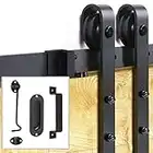 Signstek Sliding Barn Door Hardware Kit 6.6 FT Heavy Duty-Smoothly and Quietly- Easy to Install with Door Hook and 2 Handles - Fit 1 3/8-1 3/4" Thickness – Black (J Shape Hanger)