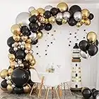 134pcs Balloon Arch Kit,Black Gold Balloons Arch,Black Gold Silver Birthday Balloons,Black Balloons Garland for Birthday Party Decorations Men Boys,Graduation,Wedding,Prom,Retirement,New Year