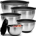 Priority Chef Premium Mixing Bowls With Airtight Lids Set, Thicker Stainless Steel Mixing Bowl Set, Large Prep Metal Bowls with Lids, Nesting Bowls for Kitchen, 1.5/2/3/4/5 Qrt, Black