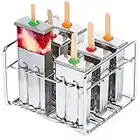 Stainless Steel Ice Lolly Moulds with Sticks. Kids Easy Popsicle Mould Set. 6 BPA Free Ice Pop Moulds + Holder, Leak-Proof Silicone Seals & Popsicle Sticks. Fast Freezing Ice Cream Moulds by Kitzini