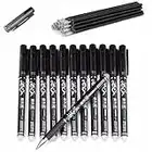 12PCS 0.5mm Erasable Pen With 20 Erasable Pen Refills Black Gel Ink Roller Ball Pens Set Office Home Stationery Party Gift (Black)