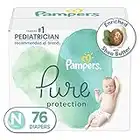 Diapers Size 0/Newborn, 76 Count - Pampers Pure Protection Disposable Baby Diapers, Hypoallergenic and Unscented Protection, Super Pack (Packaging & Prints May Vary)