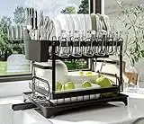 Dish Rack for Kitchen Counter, Dish Drying Rack with Drainboard, 2 Tier Dish Drainers for Kitchen Counter(Black)