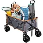 Foldable Wagon Cart, Utility Wagon Cart with All-Terrain Big Wheels for Beach, Picnic, Camping, Portable Outdoor Heavy Duty Collapsible Wagon with Removeable Bottom Board, Orange