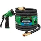 Ovareo Garden Hose, Flexible and Expandable Garden Hoses, Heavy Duty Triple Latex Core with 3/4" Solid Brass Fittings, 8 Function Hose Spray Nozzle, Easy Storage Kink Free Water Hose (50 FT, Black)
