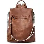 Telena Backpack Purse for Women, PU Leather Anti Theft Travel Backpack Purse Shoulder Bags with Tassel Brown