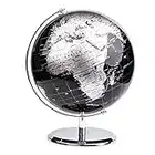 Exerz 20cm World Globe With a Metal Base – Educational/Geographic/Modern Desktop Decoration - Metallic Black (20cm diameter)