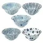 Juego de cuencos de arroz japoneses Mino Ware Chawan de 5 pulgadas, 5 patrones con caja de regalo, mino yaki de cerámica