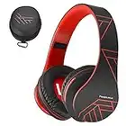 PowerLocus Bluetooth Over-Ear Headphones, Wireless Stereo Foldable Headphones Wireless and Wired Headsets with Built-in Mic, Micro SD/TF, FM for iPhone/Samsung/iPad/PC (Black/Red)