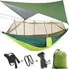 MIFXIN Hamac de camping avec moustiquaire, bâche de tente et sangles d'arbre, portable, léger, double arbre en nylon pour le camping, la randonnée, la cour, les voyages en plein air