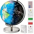 SMART WALLABY 9" Illuminated Educational Kids World Globe + STEM Flags & Countries Interactive Card Game. 3 in 1 Children Desktop Spinning Earth Political & Constellation Maps, LED Night Light Lamp with Stand