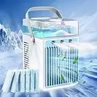 Portable Air Cooler, 4 in 1 Rechargeable Evaporative Personal Air Conditioners Humidifier with 6 Ice Boxes, 3 Speeds Mini Air Conditioner Desktop Cooling Fan for Office Tent Bedroom