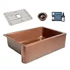 Sinkology K2008-D66 Adams Farmhouse/Apron-Front 33 in. Single Bowl Grid, Disposal Drain, and Care Kitchen Sink Kit, 33 inch, Antique Copper