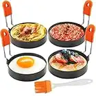 Highly Rated Egg Rings 3.5 Inches 4 PCS Frying Egg Molds Round Egg Circles, Anti-scald Nonstick Leakproof Egg Mould with Oil Brush Circular Egg Shaper