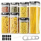 Vorratsdosen Aufbewahrungsbox Küche Vorratsbehälter Aufbewahrung: 7 Stück Luftdichte Pasta Behälter Set mit Schwarzes Easy Deckel Stapelbar Lebensmittel Aufbewahrung zum Spaghetti Müsli Cornflakes