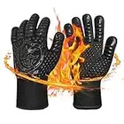 Warome Oven Mitts, Heat Resistant Gloves, BBQ Gloves 1472℉/800°C Extreme Heat Resistant, Fireproof Grill Gloves, Silicone Non-Slip Gloves, Oven Gloves/Fire Gloves(Black-11 inches)