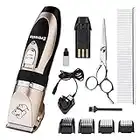 Everesta Dog clippers, Low Noise Rechargeable Cordless Pet Dogs and Cats Electric Grooming Clippers Kit with Shears and Comb (Gold+Black)