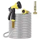 Metal Garden Hose 25FT- Stainless Steel Heavy Duty Water Hose with Solid Metal Nozzle &8 Function Sprayer, Portable & Lightweight Kink Free Yard Hose, Outdoor Hose