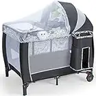 Maxmass Baby Travel Cot, 3-in-1 Foldable Bassinet Bed Playard with Changing Table, Storage Bag, Music Box and Detachable & Adjustable Canopy, Convertible Infant Nursery Center for 0-36 Months