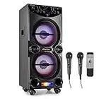 Fenton LIVE2104 Altavoz Party Set de Karaoke Bluetooth con 2 micrófonos, Reproductor MP3 y Luces LED de Colores