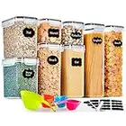 GoMaihe Cereal Storage Containers Set of 8, Plastic Airtight Food Storage Containers with Lids, Storage Jars for Storing Pasta, Rice, Rlour, Dog, Cat, Pet Food, Cereal Dispenser Kitchen Organiser