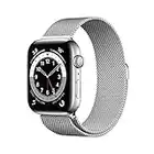 Apple Watch Series 6 (GPS + Cellular, 44 mm) Edelstahlgehäuse Silber, Milanaise Armband Silber