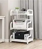 PUNCIA 3-Tier Printer Stand with Wheels Movable Storage Cart Floor-Standing Multi-Purpose Shelf Rack for Media Player Scanner Files Books Microwave Oven in Kitchen Living Room Home Office