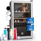 KLARSTEIN Mini Frigo da Camera per Birra, Frigo Portatile da Camera, Frigo Piccolo da Ufficio, Mini Frigo da Ufficio con Porta in Vetro, Mini Frigo Bar da Camera con Ripiani Rimovibili, 3-10°C, 80L