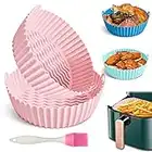 2 Pezzi Teglia in Silicone per Friggitrice ad Aria, Cestino per Friggitrice ad Aria in Silicone, Accessori Friggitrice ad Aria per forno ad Aria, Forni Microonde, Stampi per Torte (rosa)